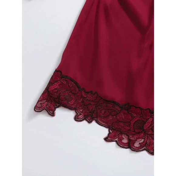 Fefi 5pcs Satin Contrast Lace Belted Night Set - Picture 5 of 8